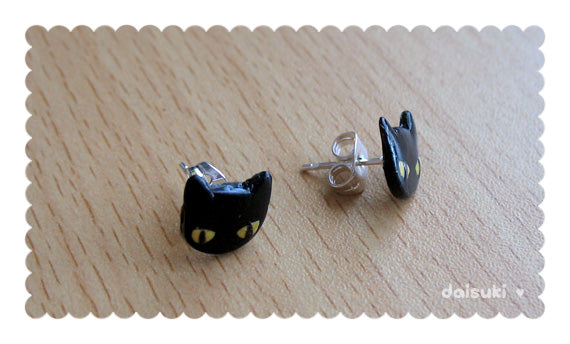 Kawaii Halloween Kitty Earrings - Cute Black Cat Studs