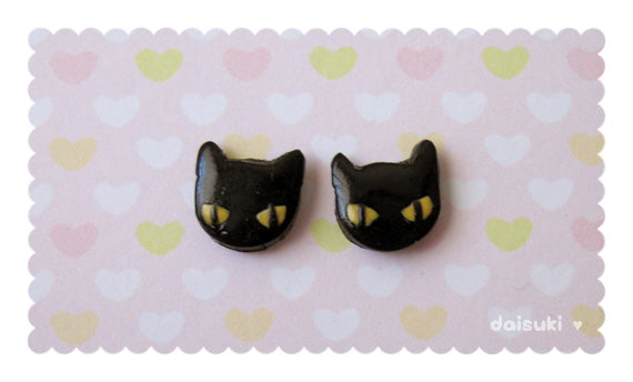 Kawaii Halloween Kitty Earrings - Cute Black Cat Studs