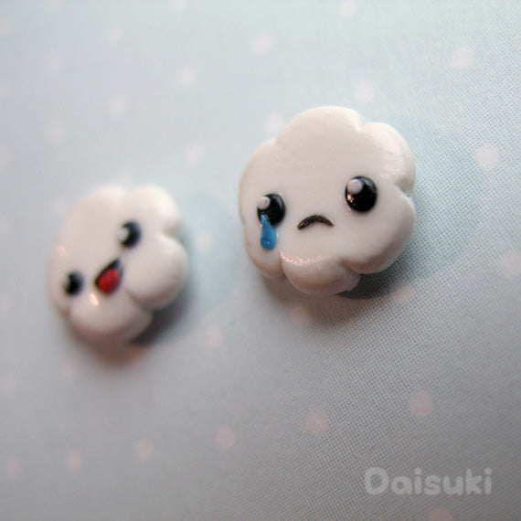 Happy Cloud, Sad Cloud Stud Earrings - Hand-sculpted