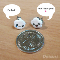 Happy Cloud, Sad Cloud Stud Earrings - Hand-sculpted