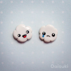 Happy Cloud, Sad Cloud Stud Earrings - Hand-sculpted