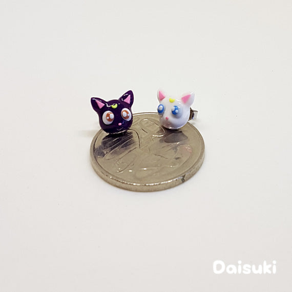 Artemis & Luna earrings - Hand-sculpted kawaii Sailor Moon tribute