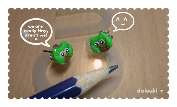 Coloured Little Owls - Cute Hand-sculpted Stud Earrings