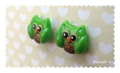 Coloured Little Owls - Cute Hand-sculpted Stud Earrings