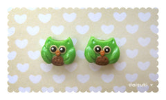 Coloured Little Owls - Cute Hand-sculpted Stud Earrings