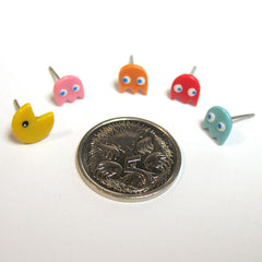 Pacman Earrings - mix & match set of 5 - Hand sculpted