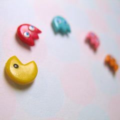 Pacman Earrings - mix & match set of 5 - Hand sculpted