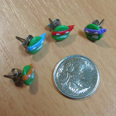 TMNT Earrings - mix & match set of 4 Ninja Turtles - Hand sculpted