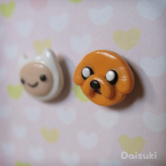 Adventure Time stud earrings - Hand-sculpted Finn & Jake