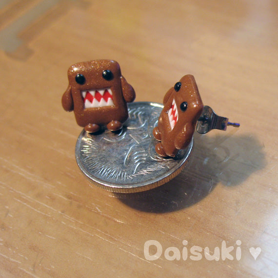 Cute Domo Kun Stud Earrings - Kawaii Hand-sculpted