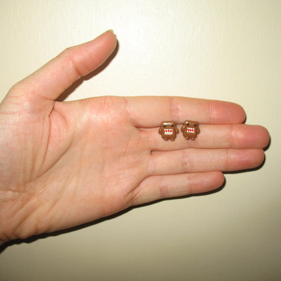 Cute Domo Kun Stud Earrings - Kawaii Hand-sculpted