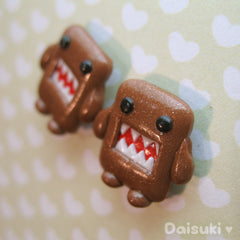 Cute Domo Kun Stud Earrings - Kawaii Hand-sculpted