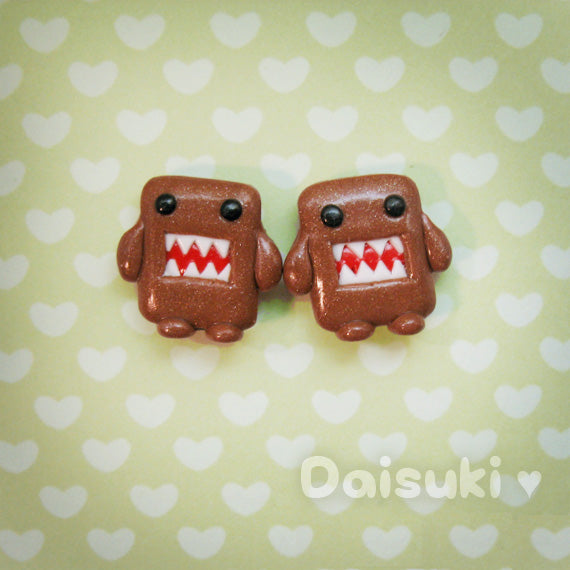 Cute Domo Kun Stud Earrings - Kawaii Hand-sculpted