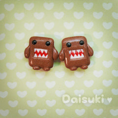 Cute Domo Kun Stud Earrings - Kawaii Hand-sculpted