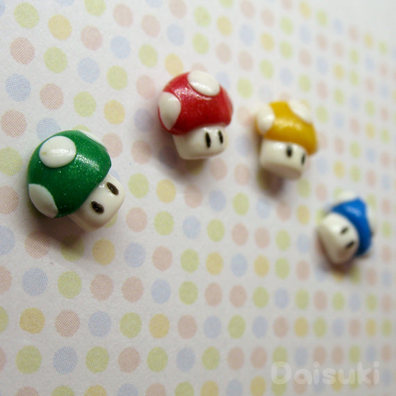 Mushrooms set of 4 stud earrings - Super Mario - Handmade