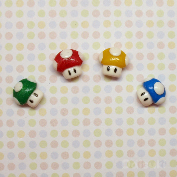 Mushrooms set of 4 stud earrings - Super Mario - Handmade