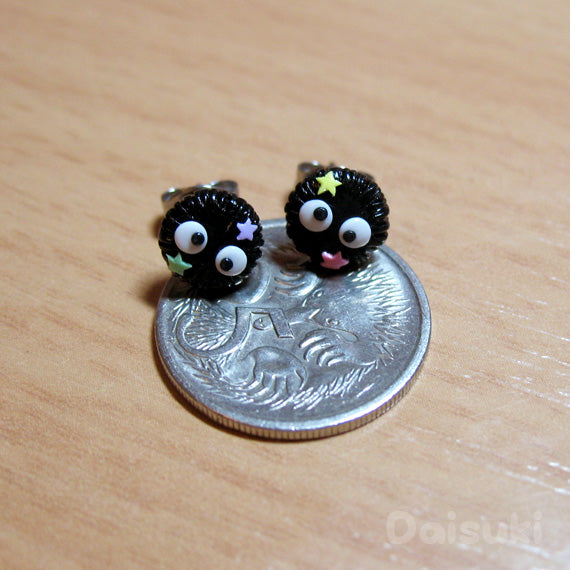 Soot Sprites stud earrings - Susuwatari - Studio Ghibli Spirited Away / Totoro Tribute