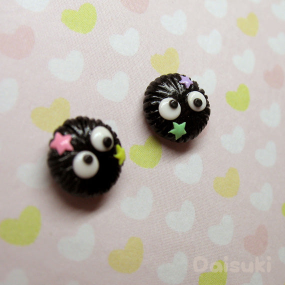 Soot Sprites stud earrings - Susuwatari - Studio Ghibli Spirited Away / Totoro Tribute