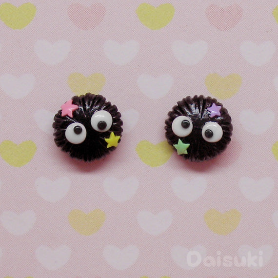 Soot Sprites stud earrings - Susuwatari - Studio Ghibli Spirited Away / Totoro Tribute