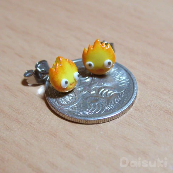 Calcifer Hand-sculpted earrings - Studio Ghibli Howl's Moving Castle Tribute