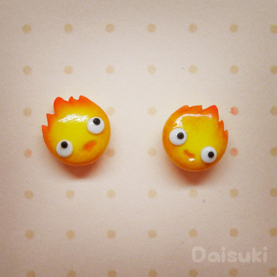 Calcifer Hand-sculpted earrings - Studio Ghibli Howl's Moving Castle Tribute