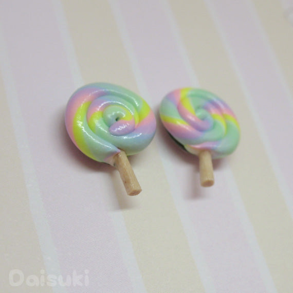 Cute Pastel Coloured Lollipops - Hand-sculpted Stud Earrings, Handmade