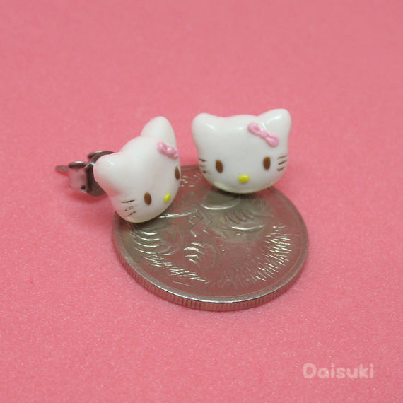 Hello Kitty - Kawaii Hand-sculpted Stud Earrings, Handmade