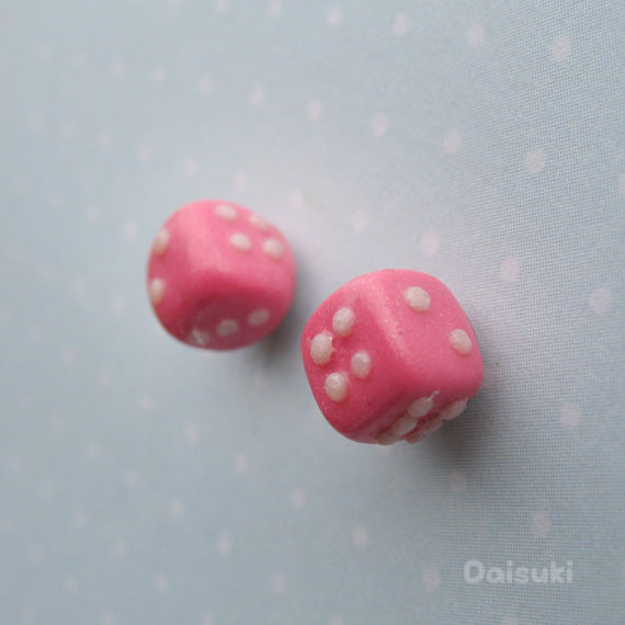 Dice stud earrings - Handmade / Hand-sculpted kawaii board-gamer accessories
