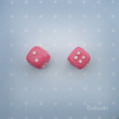 Dice stud earrings - Handmade / Hand-sculpted kawaii board-gamer accessories