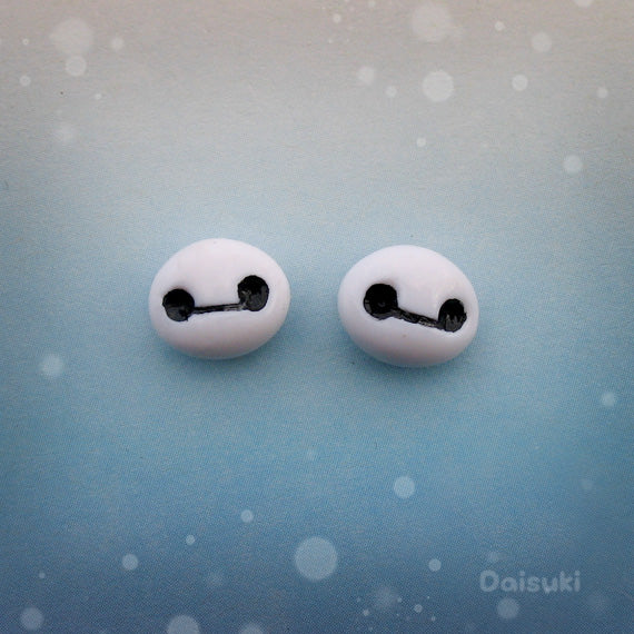 Cute Baymax Hand-sculpted Stud Earrings, Handmade