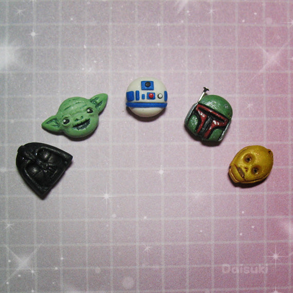 Tiny Star Wars set of 5 stud earrings - Handmade Star Wars tribute! Mix & Match