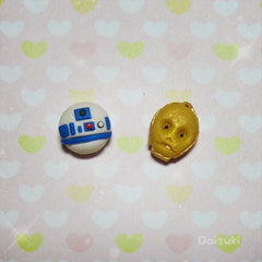 Tiny R2-D2 & C3PO stud earrings - Star Wars tribute - Handmade!