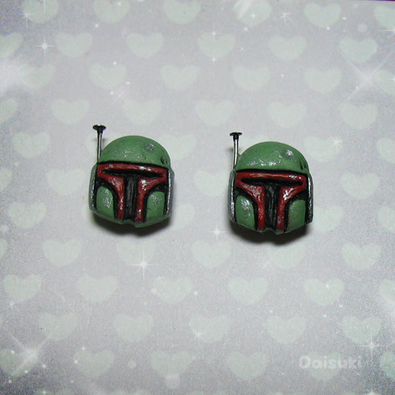 Boba Fett Bounty Hunter Stud Earrings - Star Wars tribute - Hand sculpted!