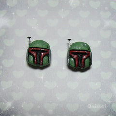 Boba Fett Bounty Hunter Stud Earrings - Star Wars tribute - Hand sculpted!