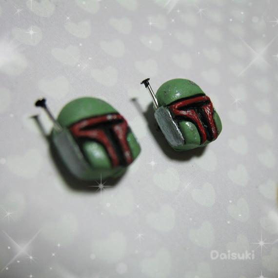 Boba Fett Bounty Hunter Stud Earrings - Star Wars tribute - Hand sculpted!