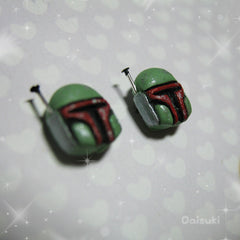 Boba Fett Bounty Hunter Stud Earrings - Star Wars tribute - Hand sculpted!