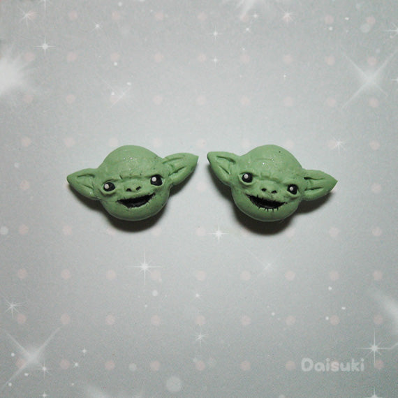 Cute Master Yoda Stud Earrings - Star Wars tribute - Hand sculpted!