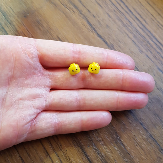 Lego Minifig Head style Stud Earrings - Hand-sculpted