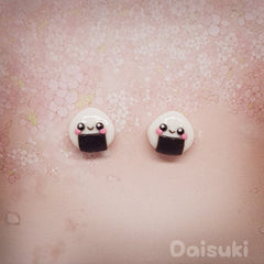 Kawaii Onigiri / Cute Japanese Rice ball Stud Earrings - Hand-sculpted