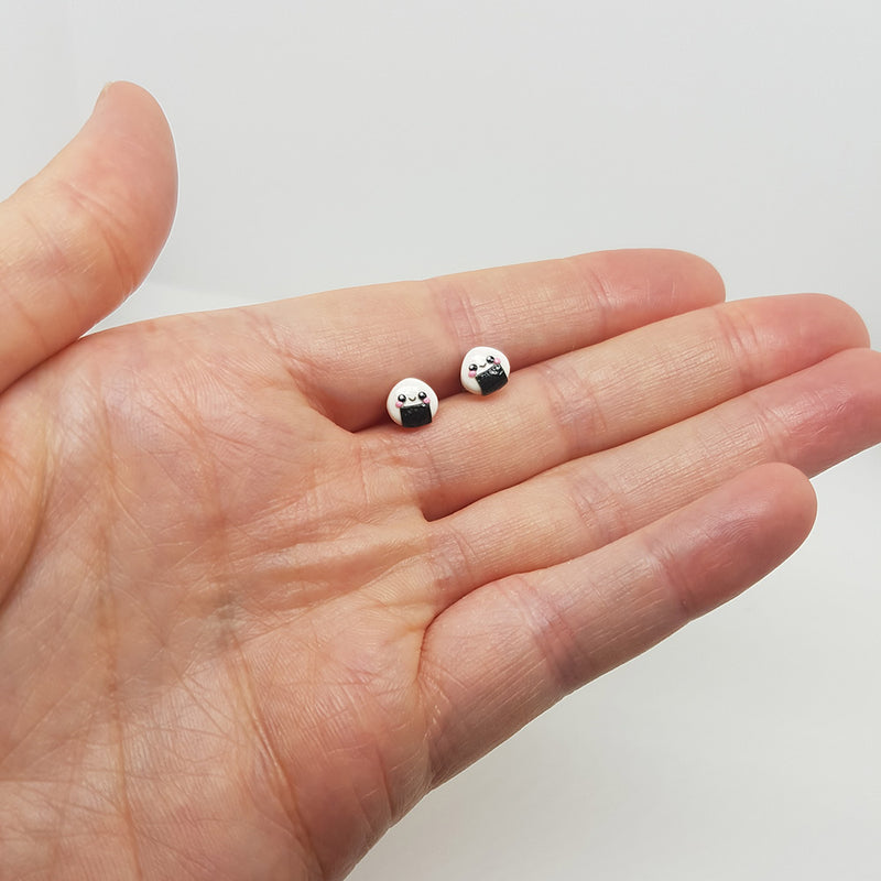 Kawaii Onigiri / Cute Japanese Rice ball Stud Earrings - Hand-sculpted