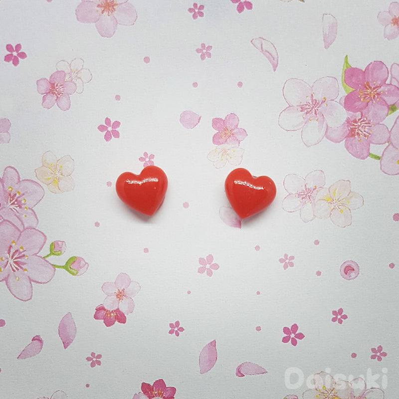 Juicy Red Love Heart Earrings - Cute Black Cat Studs
