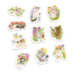 Sticker flakes - #048 - Flower Cats Transparent Stickers - Set of 10