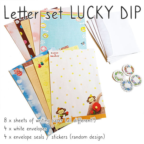 Letter Writing Set LUCKY DIP!  8 Sheets, 4 Envelopes + 4 Stickers