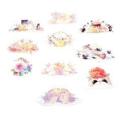 Sticker flakes - #047 - Magical Cats Masking / Washi Stickers - Set of 10