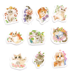 Sticker flakes - #049 - Flower Cats Transparent Stickers #2 - Set of 10